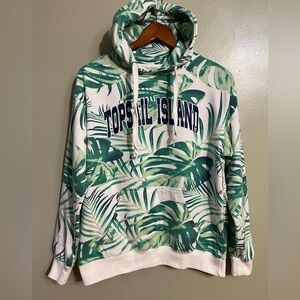 Sea La La Womens Boho Leaves Print White Green Pullover Hoodie Sweatshirt M